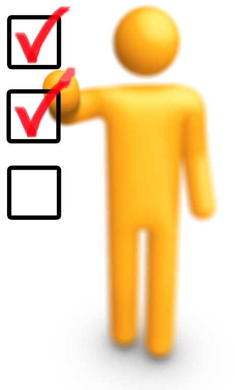 Yellow outline of a person checking off several boxes from a checklist